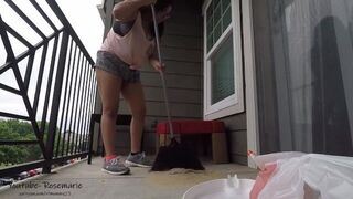 Short shorts POV juicy fat ass while cleaning outdoors - porn video