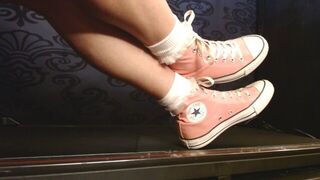Walking in Pink Converse High Top Sneakers Ruffled Socks - porn video